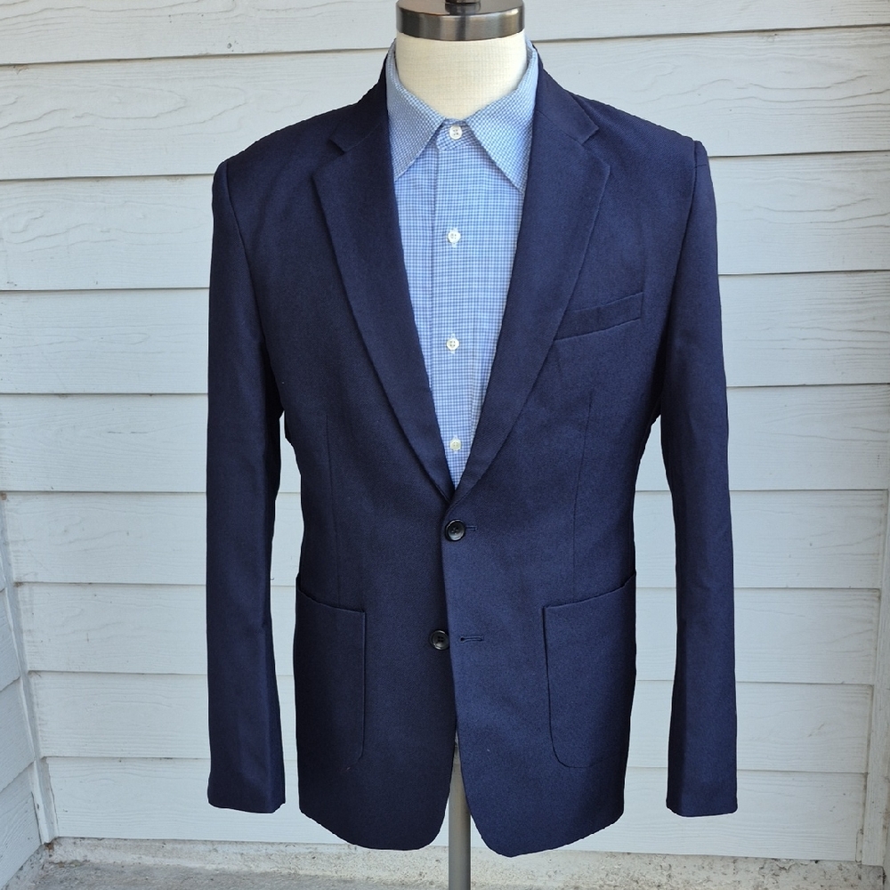 COOFANDY Dark‎ Navy Blue Solid Polyester Medium Mens Blazer Jacket NEW